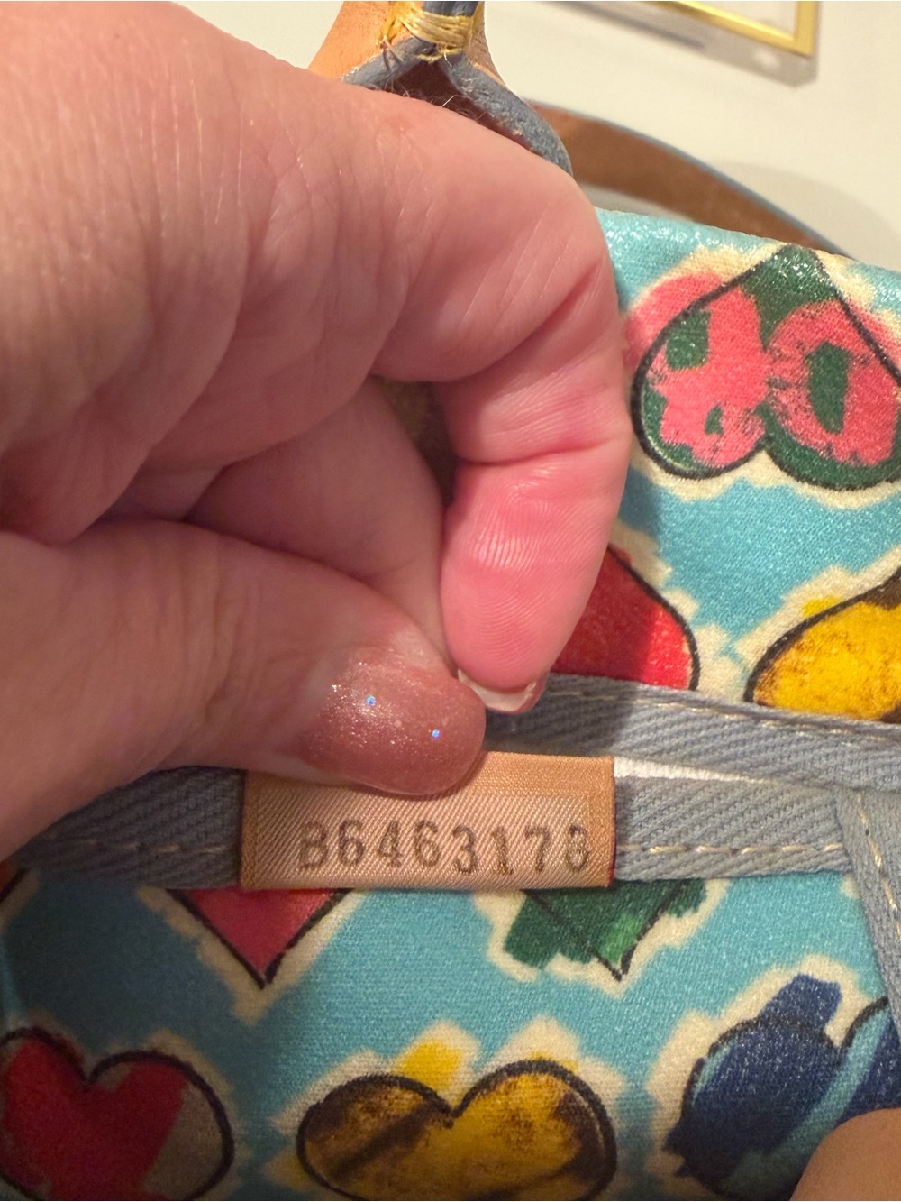 Y2K Dooney & Bourke Turquoise Multicolor Heart Print Leather-Trim Tote - Picture 5 of 8